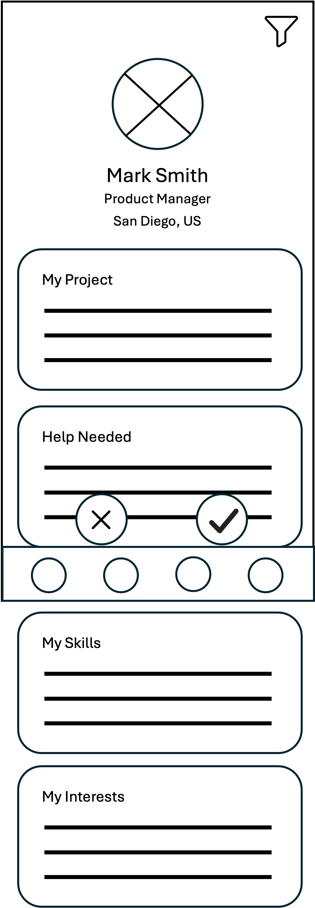 Profile card with text in bordered boxes