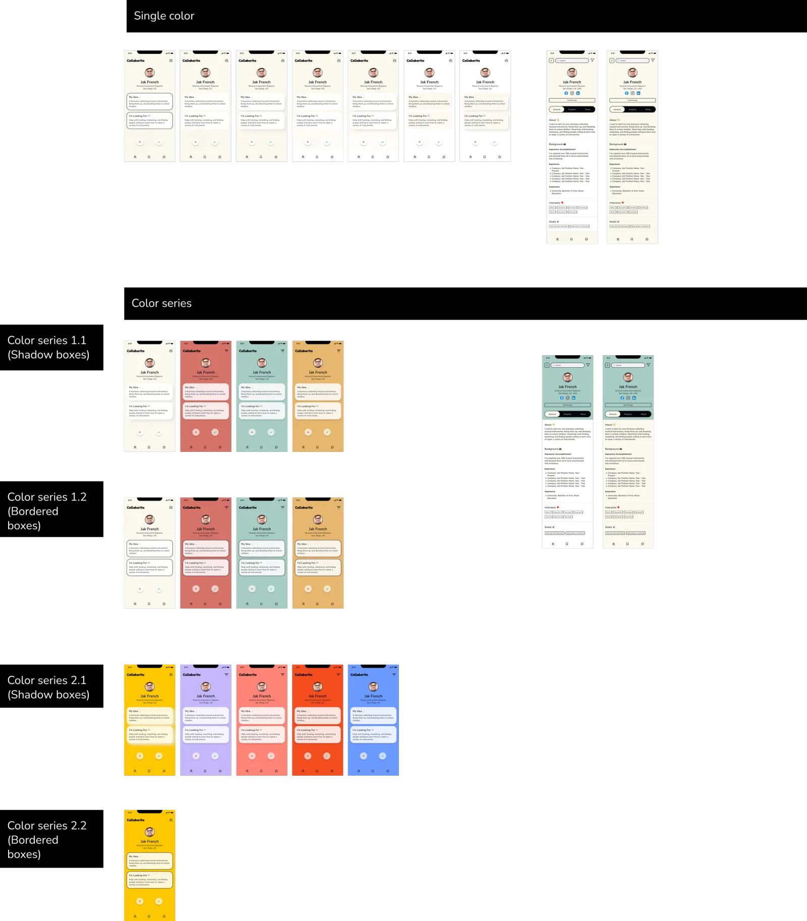 Multi-color profile cards