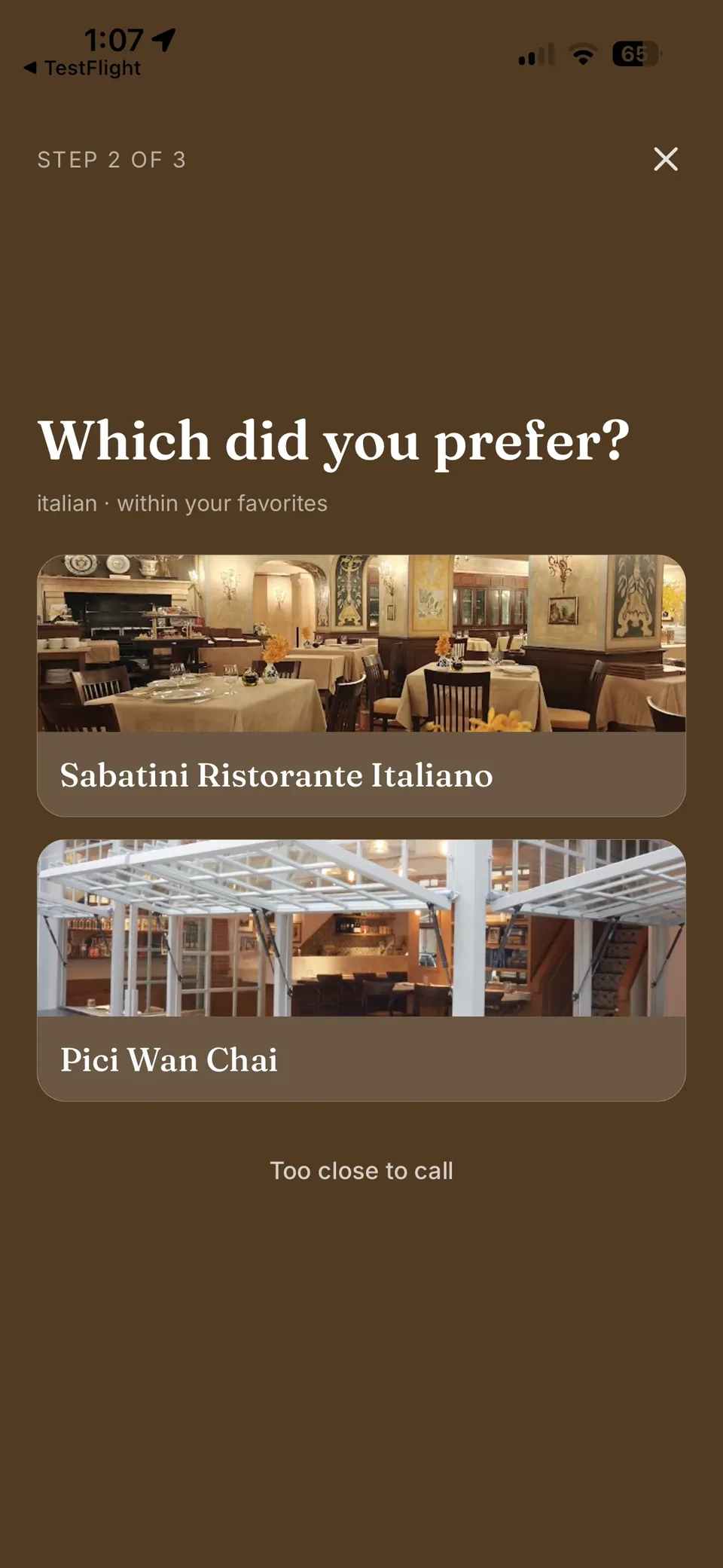 GoodFinds asking which of two Italian restaurants you preferred