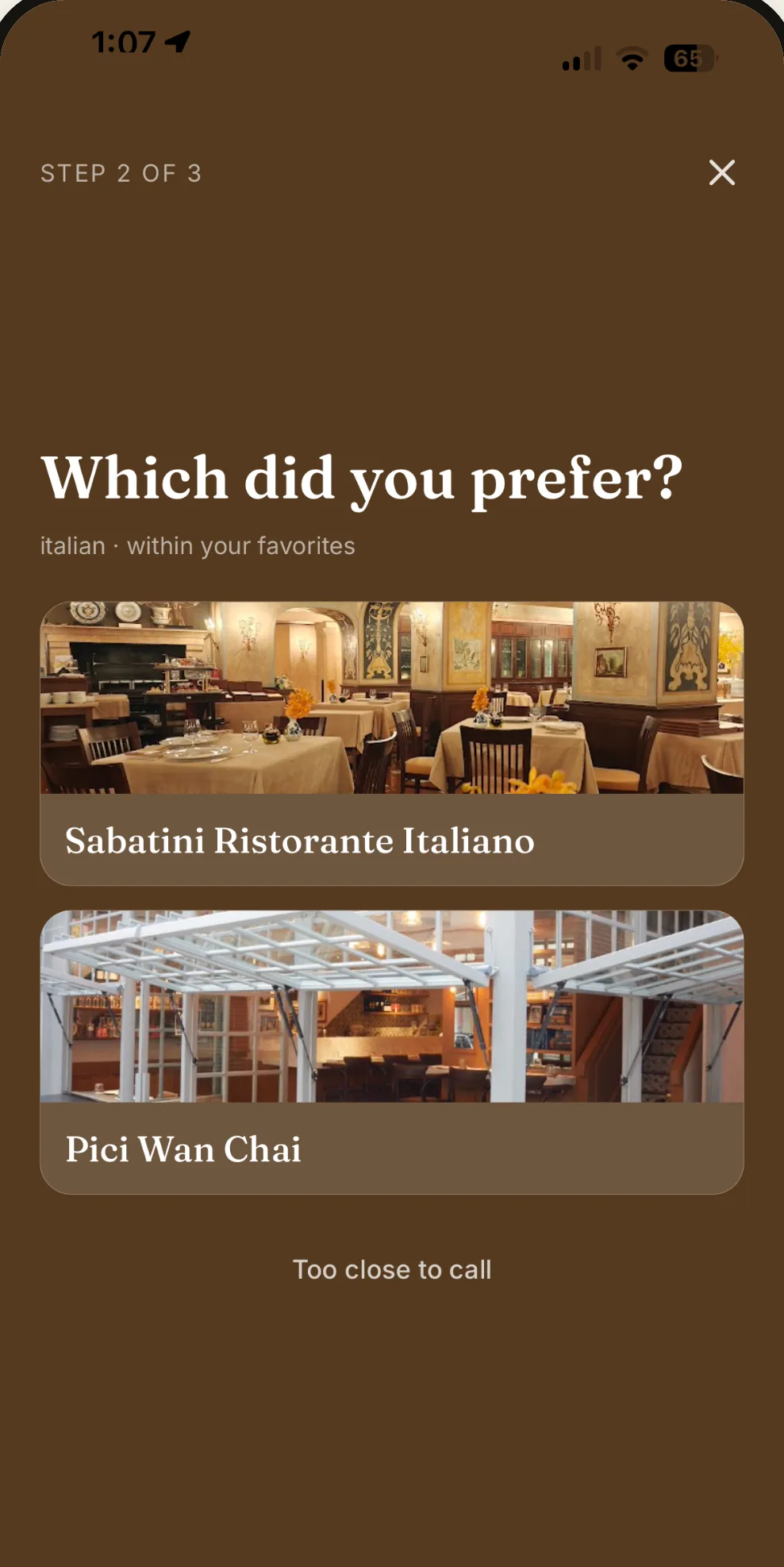 GoodFinds asking which of two Italian restaurants you preferred