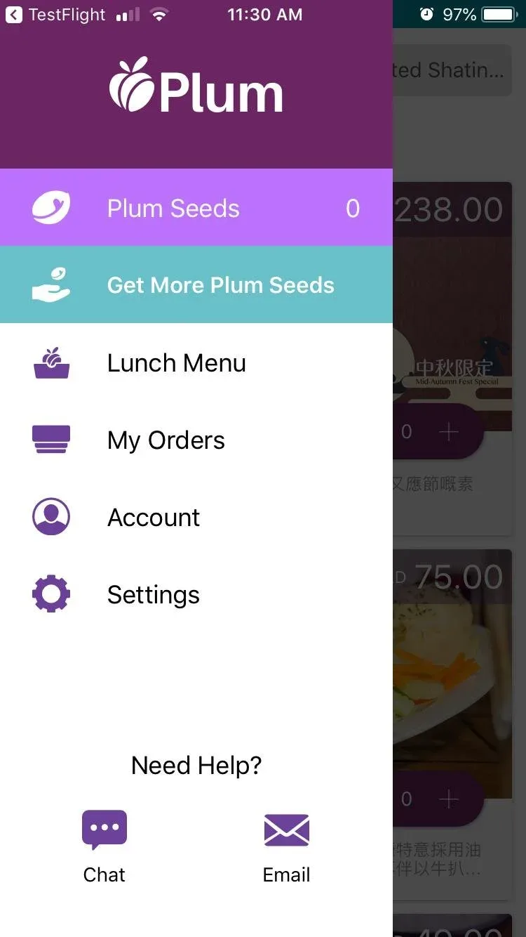 Plum app menu